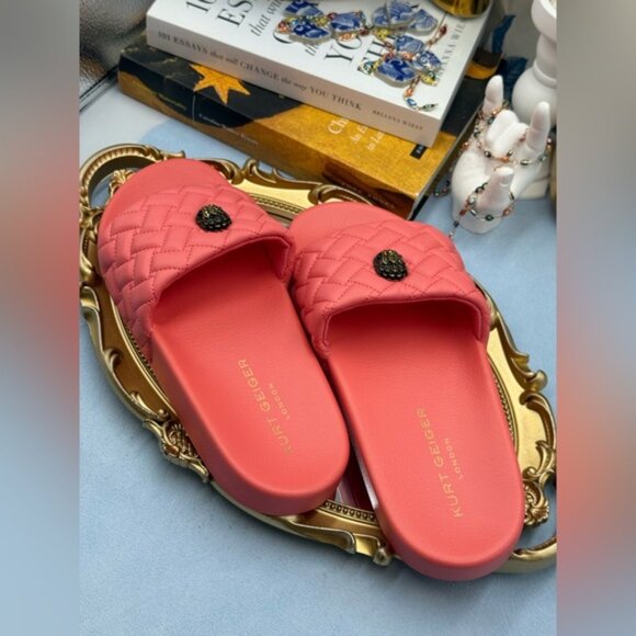 🆕 KURT GEIGER LONDON 🧿 NWOT Meena Eagle Quilted Slide, Salmon - Sz 39 US8.5 - Picture 11 of 15